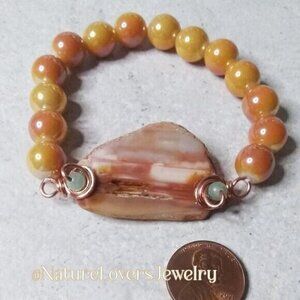 One-of-a-kind! Southwestern Vibes! Chunky Stretch Bracelet! Agate + Aventurine